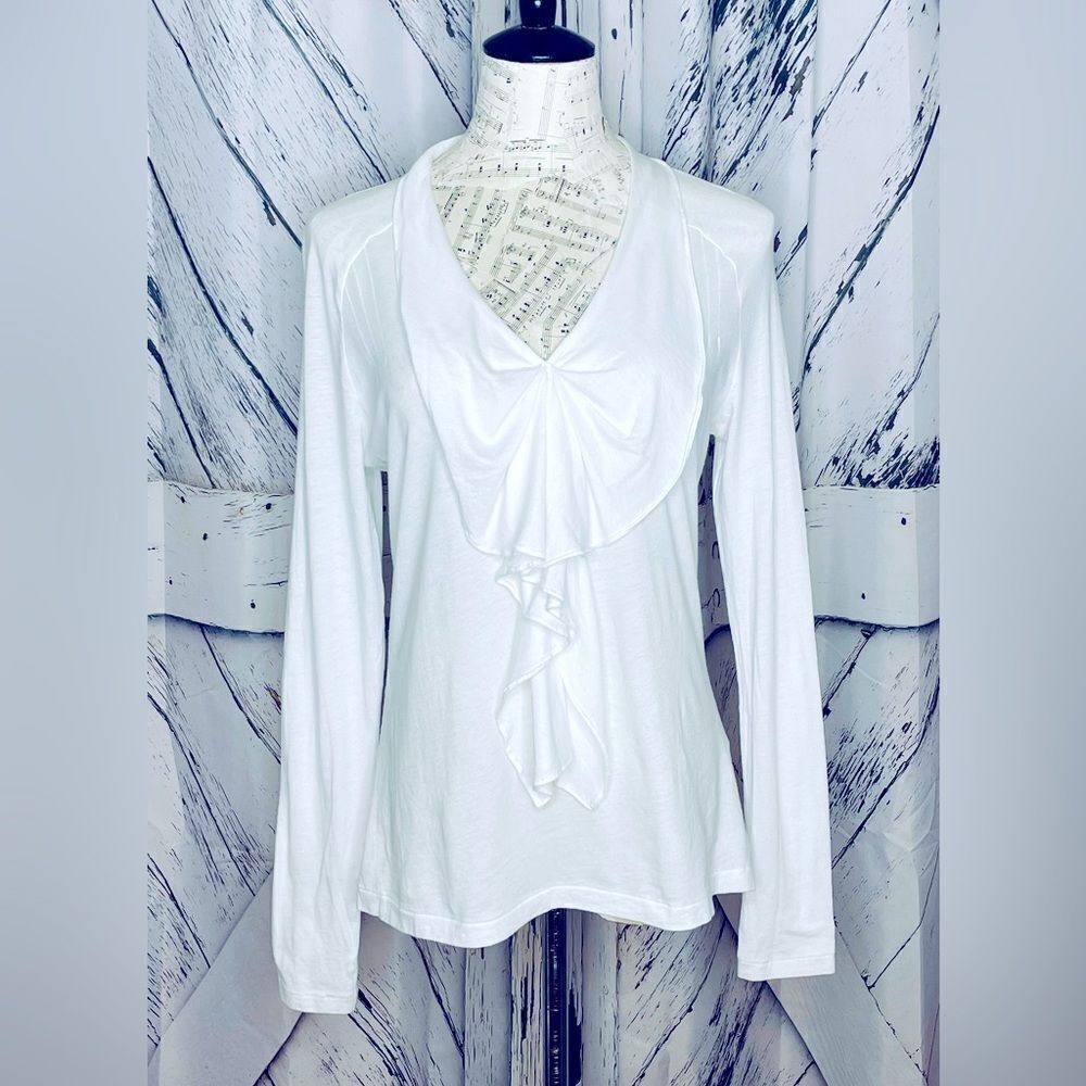 Ralph Lauren Blue Label White Ruffle Top Long Sleeves L